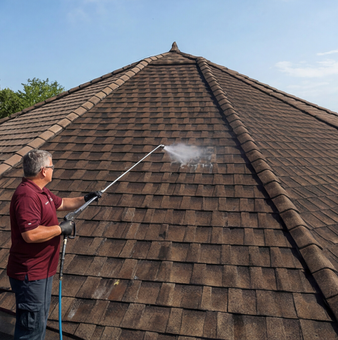 Roof cleaning removing moss and algae from shingles