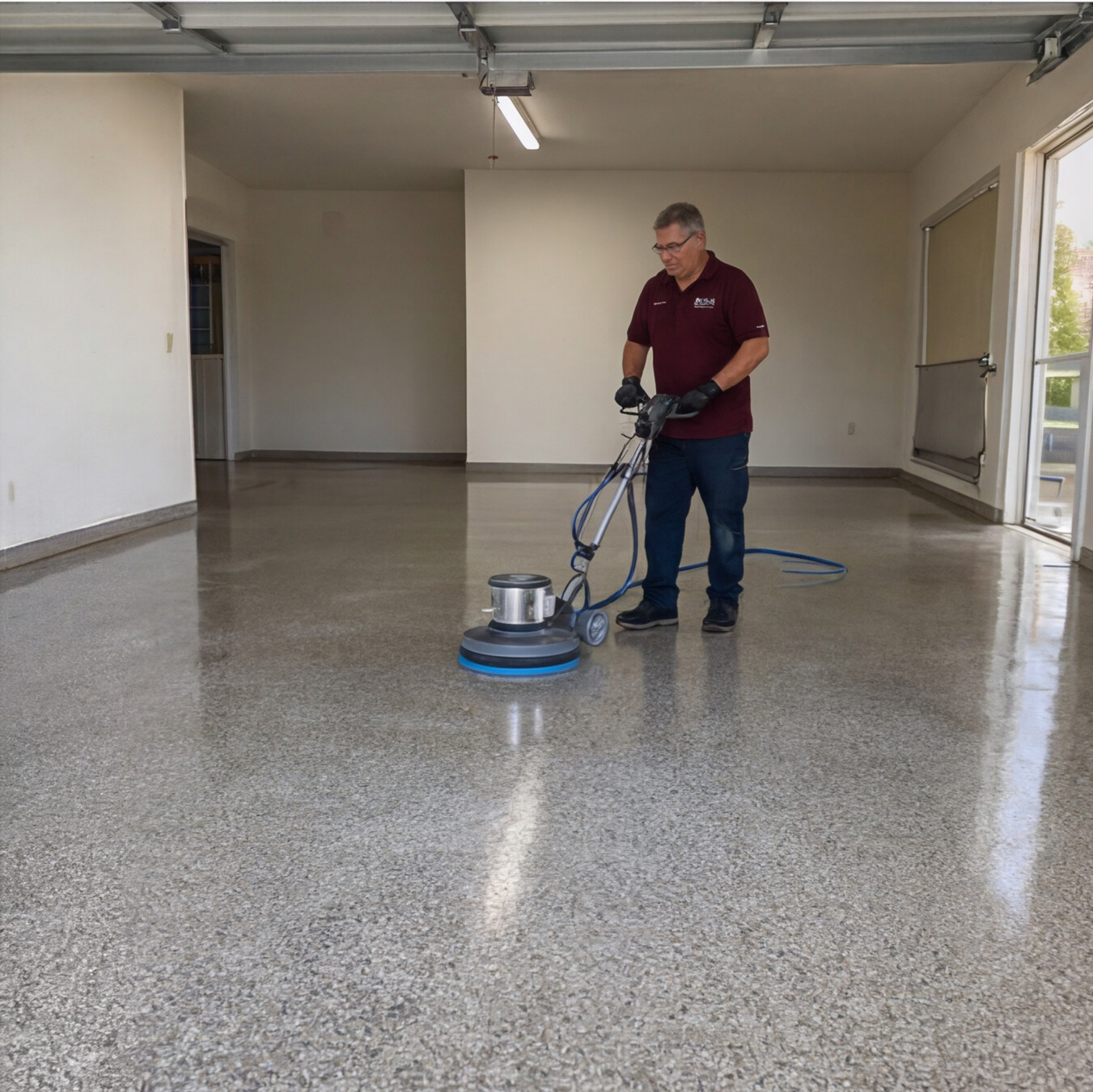 Floor cleaning and polishing an industrial concrete floor