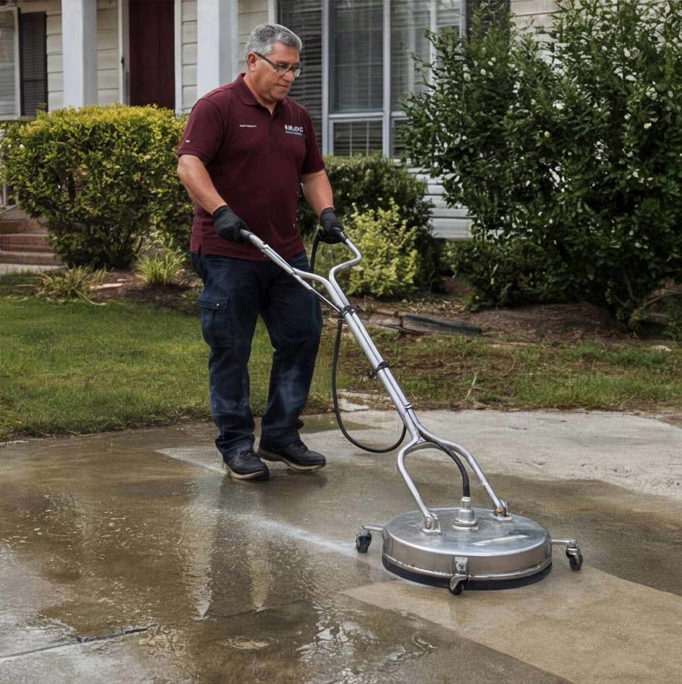Pressure washing a concrete driveway in Augusta GA